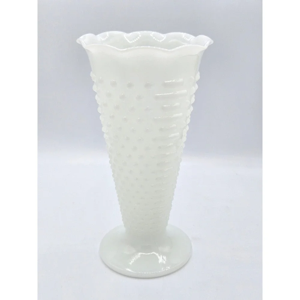 Vintage Milk Glass Hobnail Vase Ruffled‎ Edge Bud Vase Table Decor